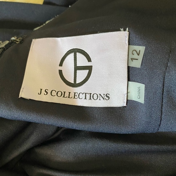 JS COLLECTIONS Navy Blue Mixed Media Soutache Midi Dress Size 12 - Picture 6 of 11